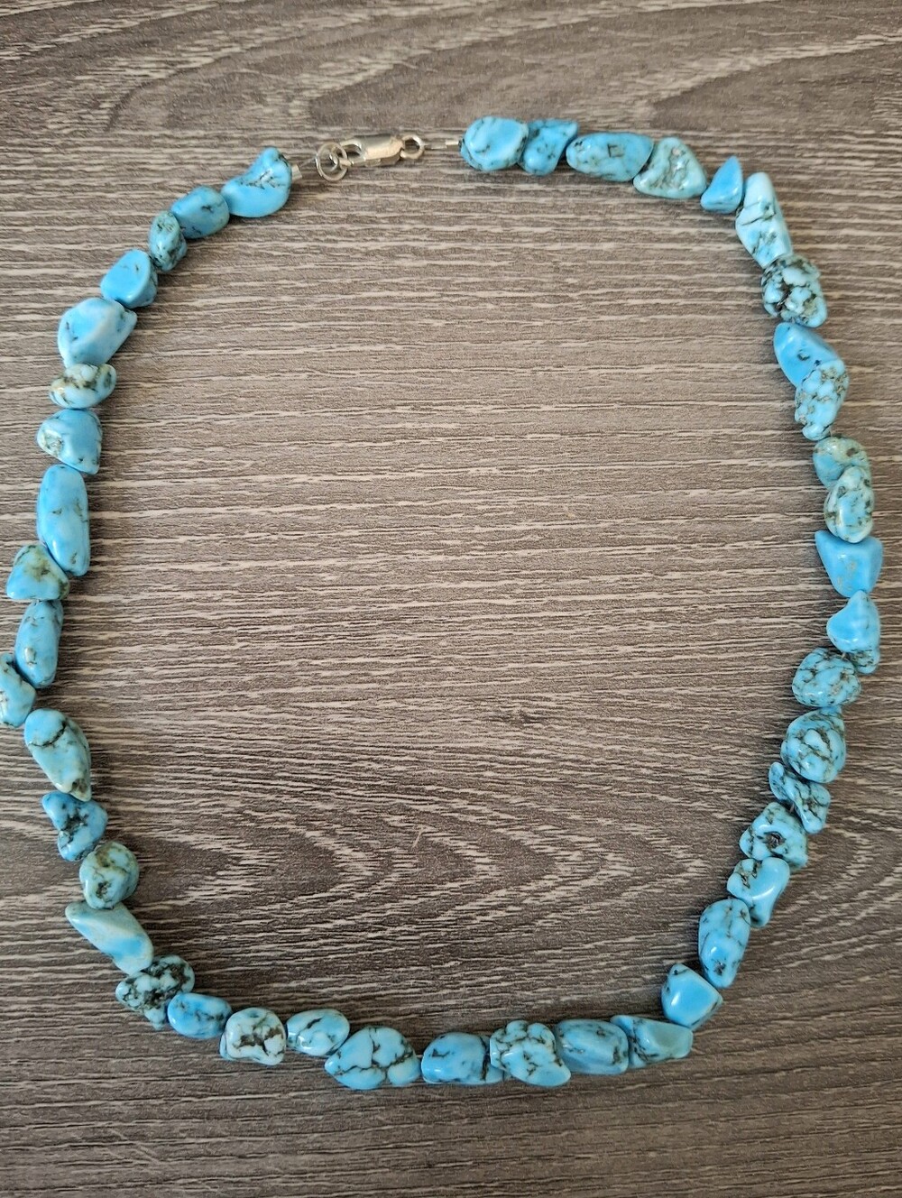 Necklace Turquoise Pebbles Beaded 16" Sterling Silver Hardware